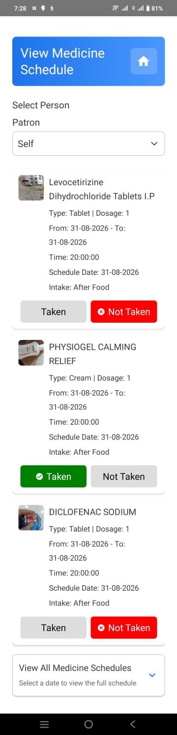 ELDARA medicine schedule screen