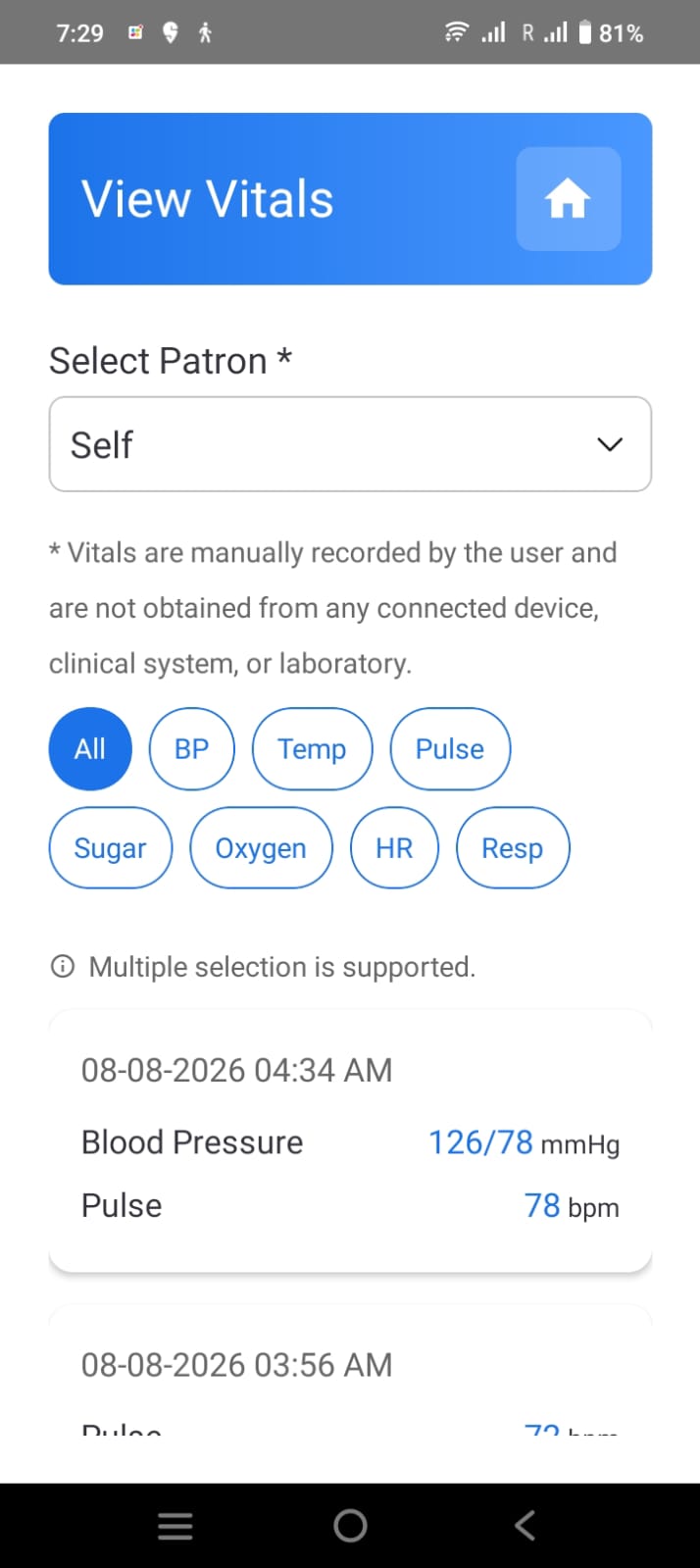 ELDARA vitals screen